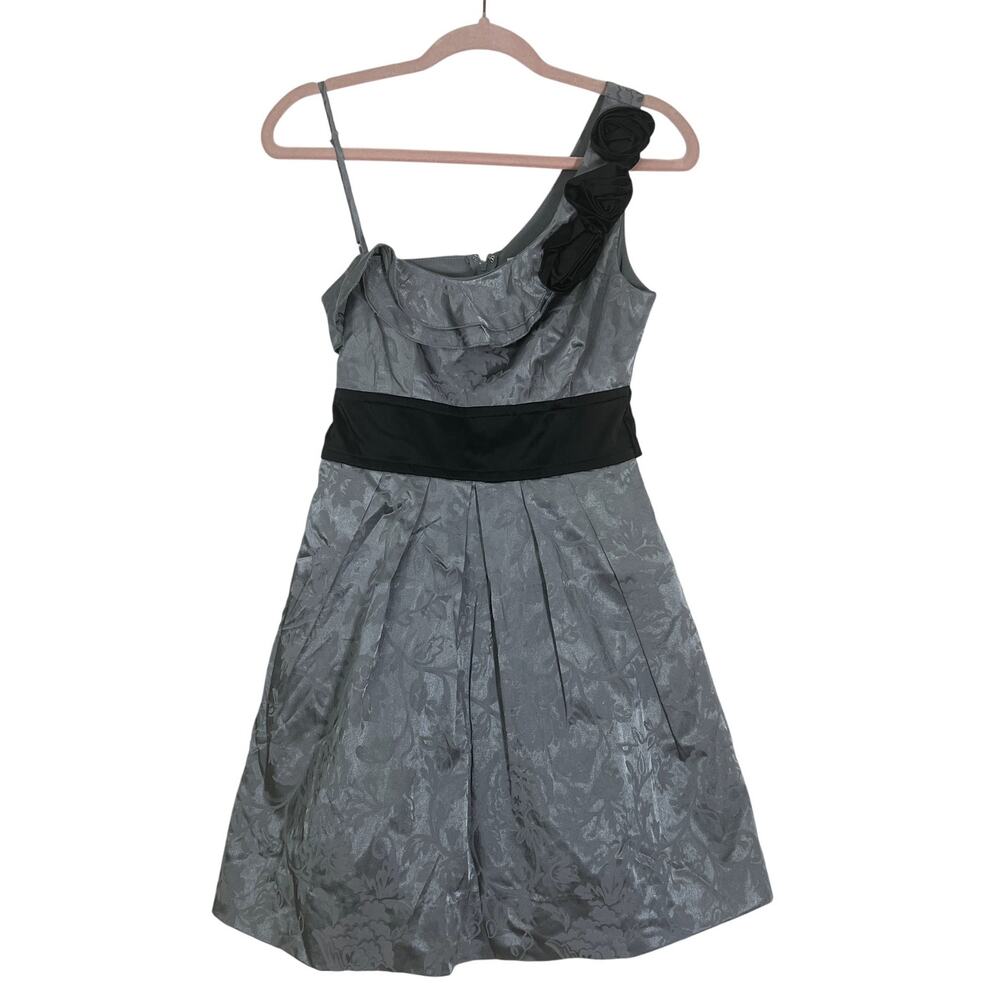 NWT Speechless Gray w/Black Details One Shoulder Pleats Ruffles Cocktail Dress 7